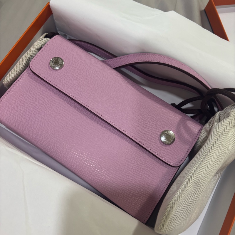 現貨商品 全新商品 台灣購證 Hermes 錦葵紫 snap 粉色斜背包-2