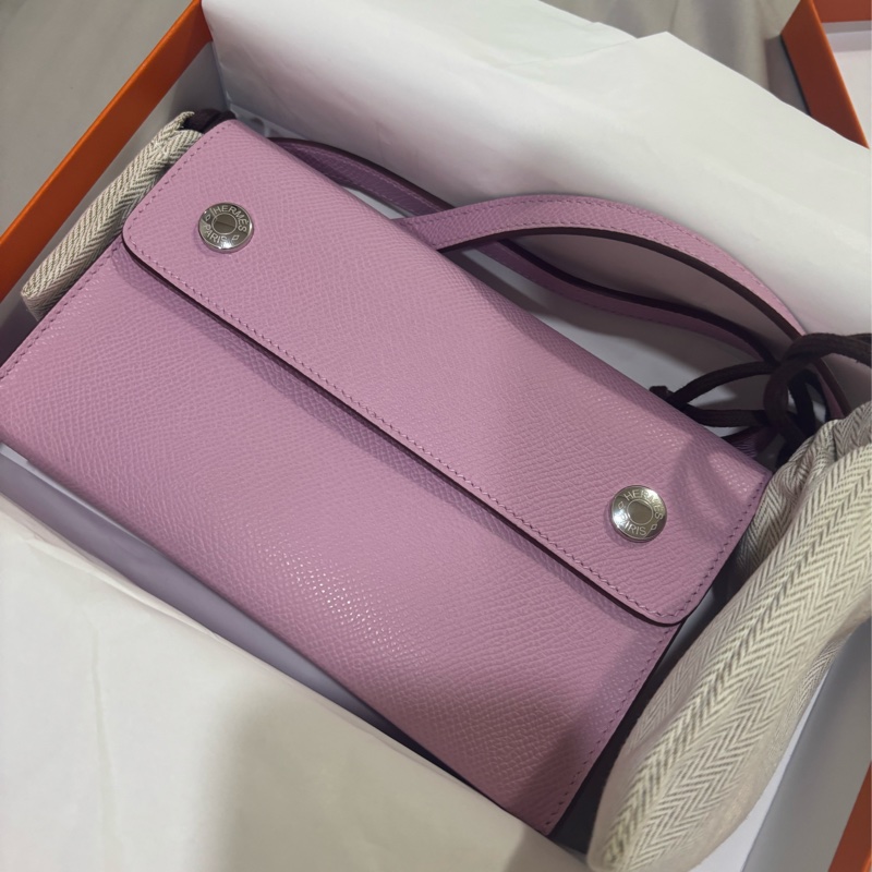 現貨商品 全新商品 台灣購證 Hermes 錦葵紫 snap 粉色斜背包-3