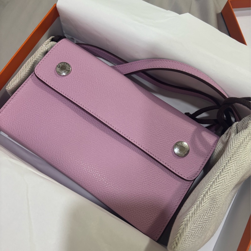 現貨商品 全新商品 台灣購證 Hermes 錦葵紫 snap 粉色斜背包-4