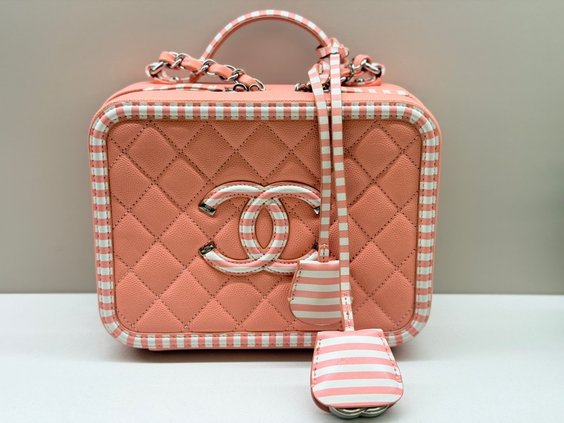Chanel 香奈兒 中號Vanity case 牛皮荔枝紋相機包 粉紅色-0