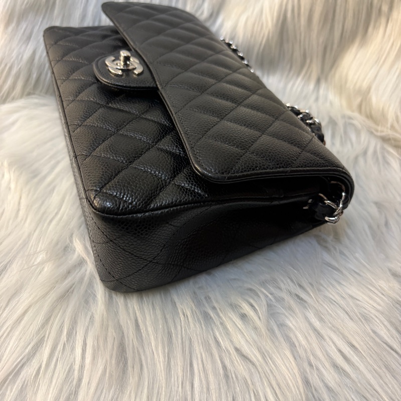 Chanel coco 25黑銀荔枝肩背包-2