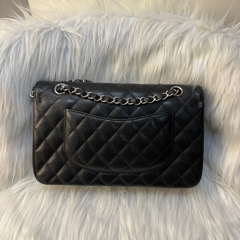 Chanel coco 25黑銀荔枝肩背包-4