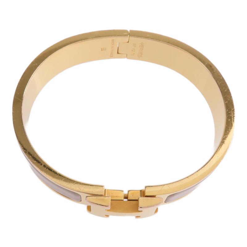 HERMES 金屬/琺瑯Clic-H金扣手鐲Etoupe-3