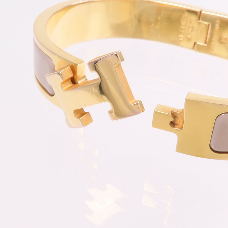 HERMES 金屬/琺瑯Clic-H金扣手鐲Etoupe-6