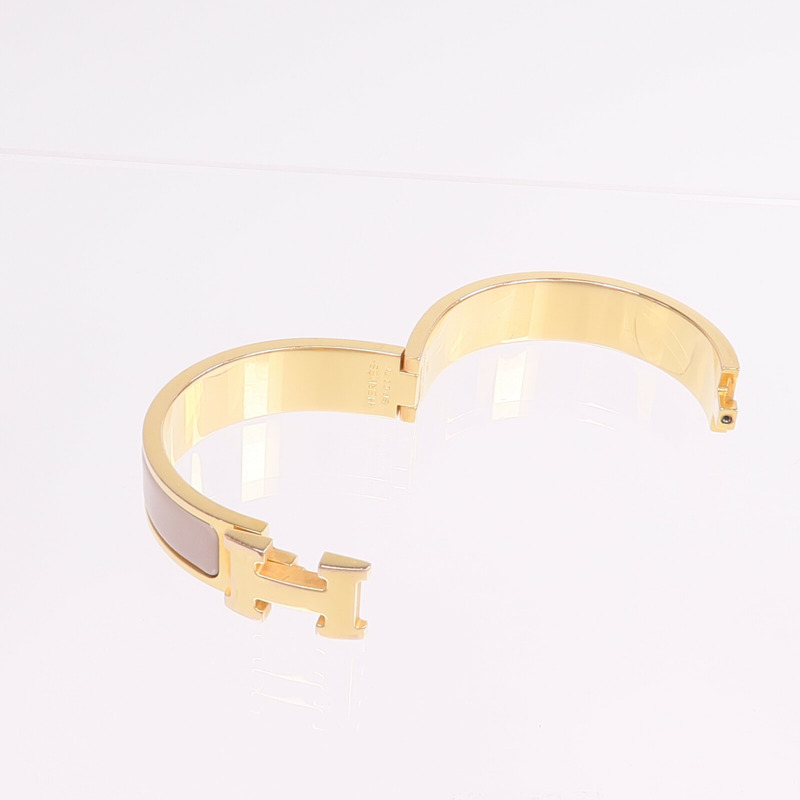 HERMES 金屬/琺瑯Clic-H金扣手鐲Etoupe-8