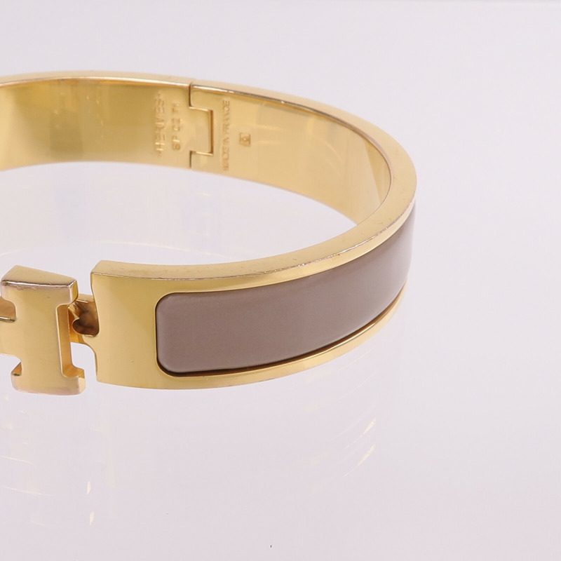 HERMES 金屬/琺瑯Clic-H金扣手鐲Etoupe-9