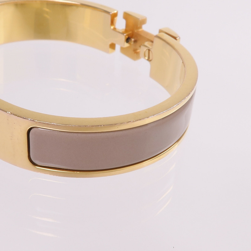 HERMES 金屬/琺瑯Clic-H金扣手鐲Etoupe-10