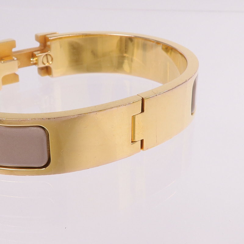 HERMES 金屬/琺瑯Clic-H金扣手鐲Etoupe-11