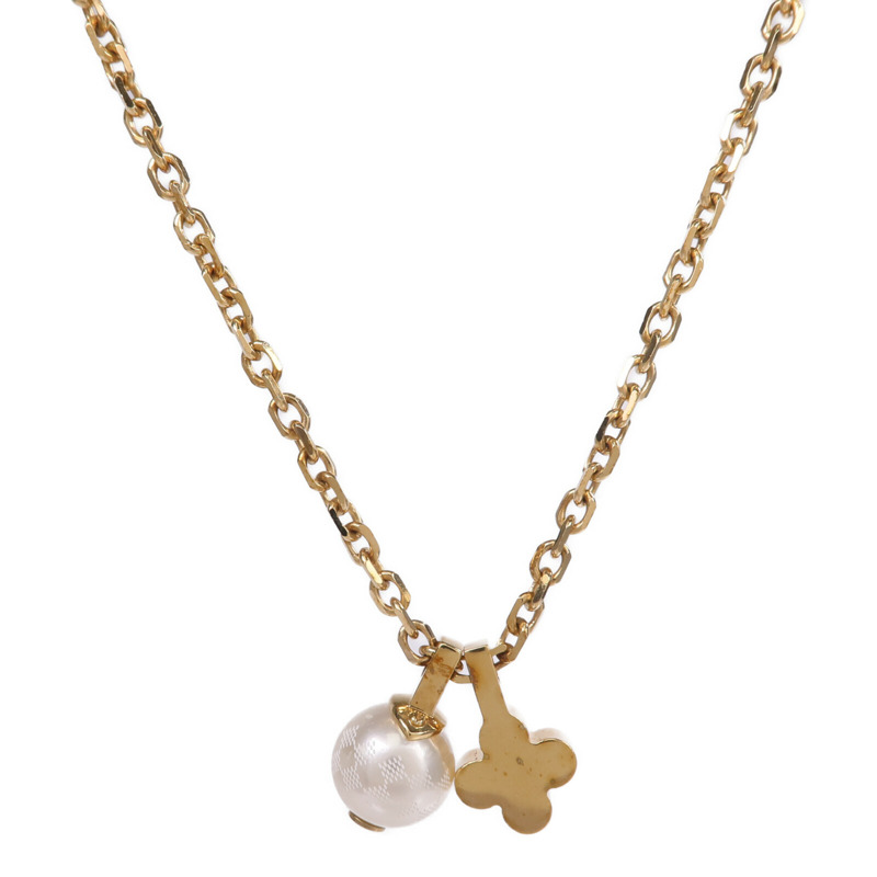 LOUIS VUITTON 金屬/PVC Flower Charm Pearl Necklace金屬項鏈-1