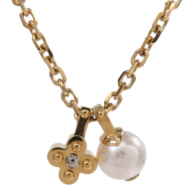 LOUIS VUITTON 金屬/PVC Flower Charm Pearl Necklace金屬項鏈-2