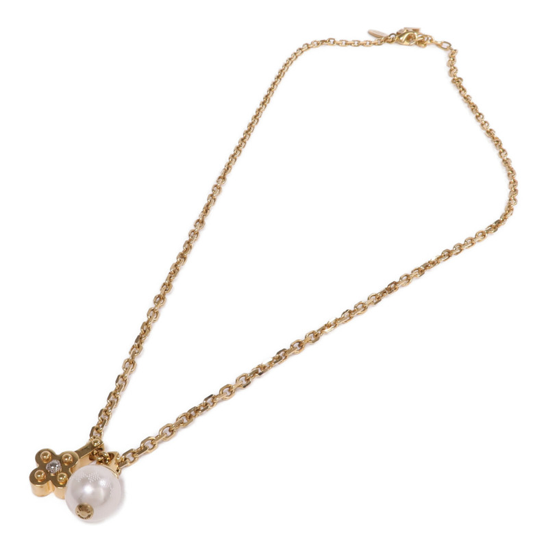 LOUIS VUITTON 金屬/PVC Flower Charm Pearl Necklace金屬項鏈-3