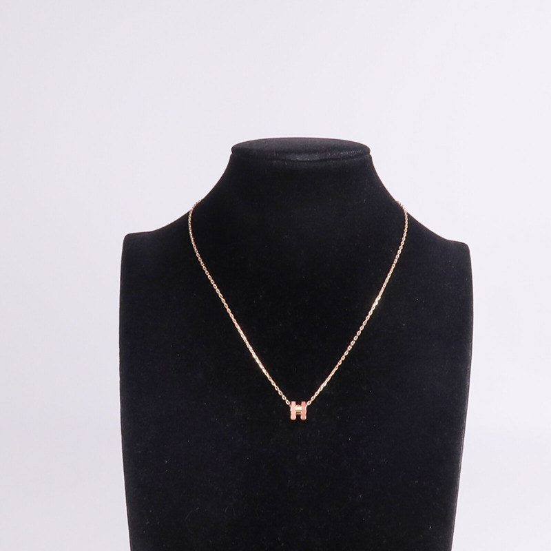 HERMES 金屬/琺瑯Pop H Necklace金扣項鏈-7