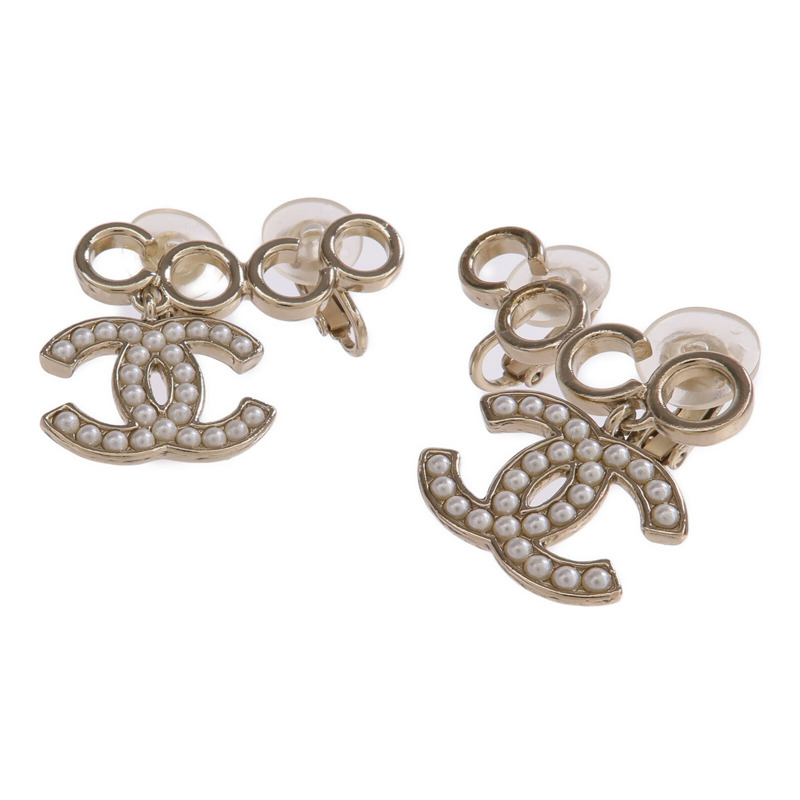 CHANEL 金屬/PVC Earrings Cilp金扣耳環-1