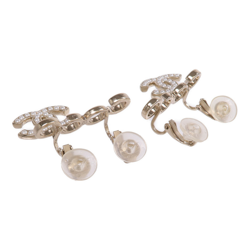 CHANEL 金屬/PVC Earrings Cilp金扣耳環-3