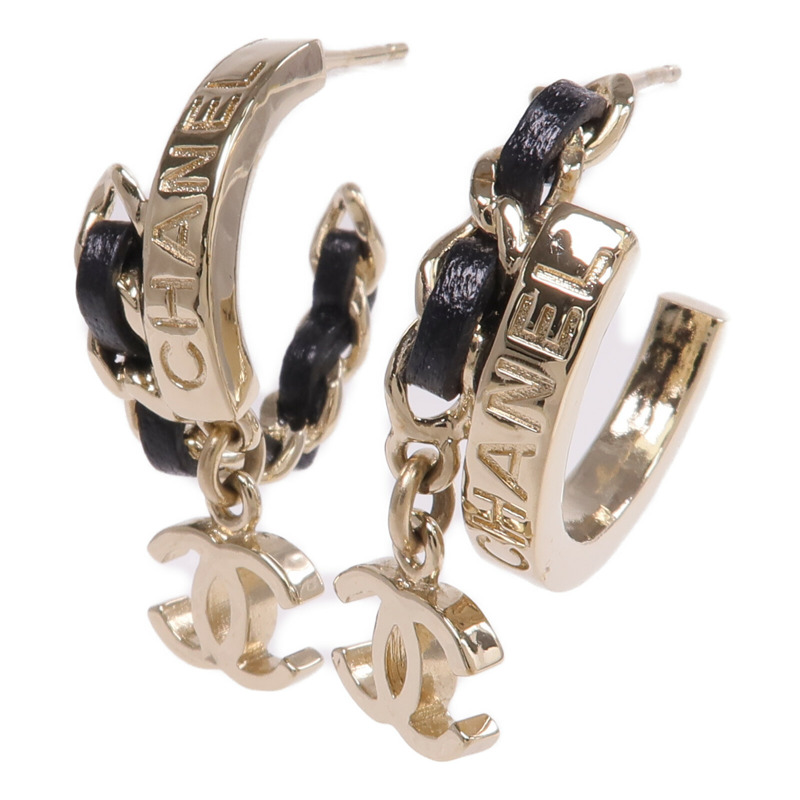 CHANEL 金屬/皮革Earrings金扣耳環-1