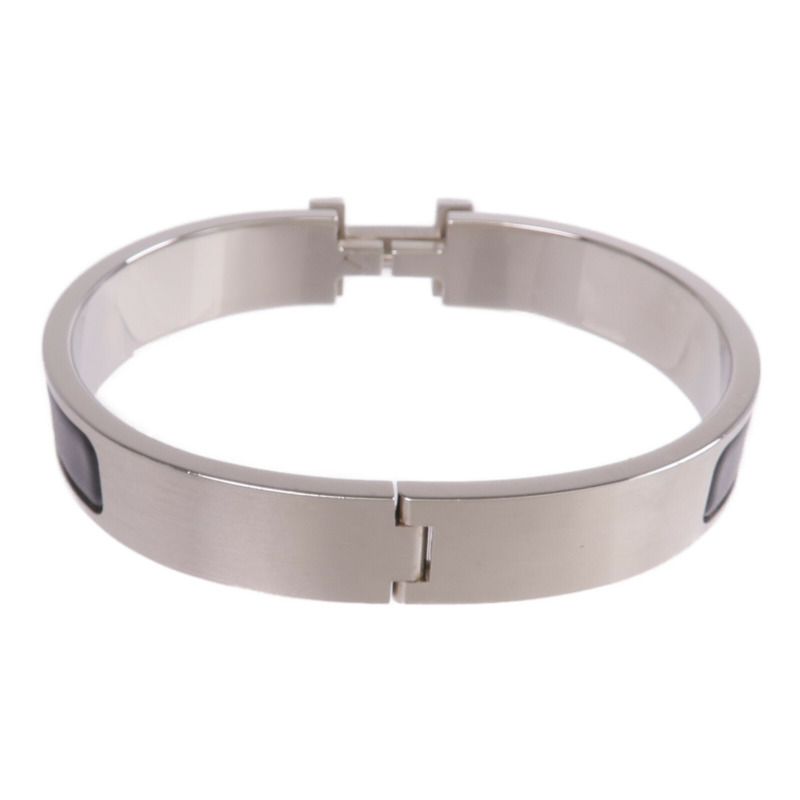 HERMES 金屬/琺瑯Clic HH銀扣手鐲Noir-2