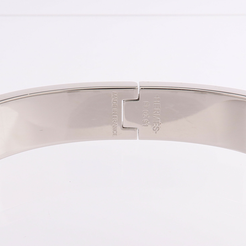 HERMES 金屬/琺瑯Clic HH銀扣手鐲Noir-4