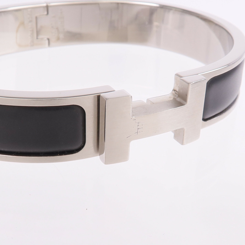 HERMES 金屬/琺瑯Clic HH銀扣手鐲Noir-5