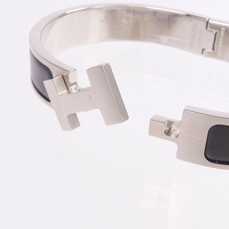 HERMES 金屬/琺瑯Clic HH銀扣手鐲Noir-6