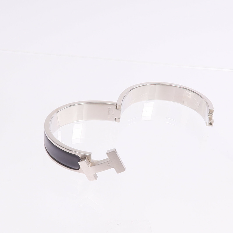 HERMES 金屬/琺瑯Clic HH銀扣手鐲Noir-7