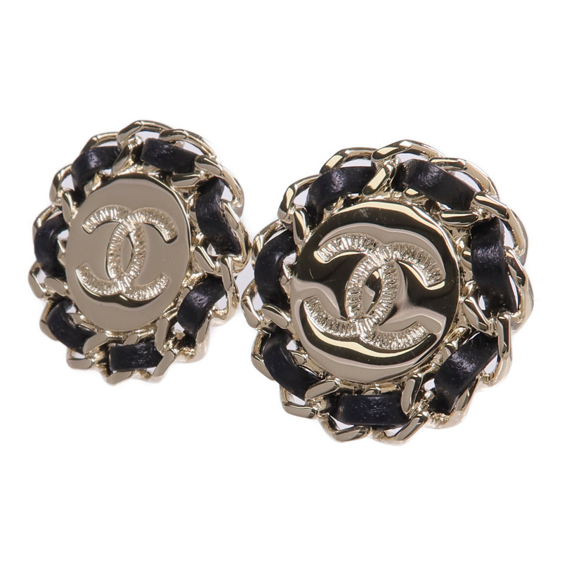 CHANEL 金屬/皮革Earrings金扣耳環-2