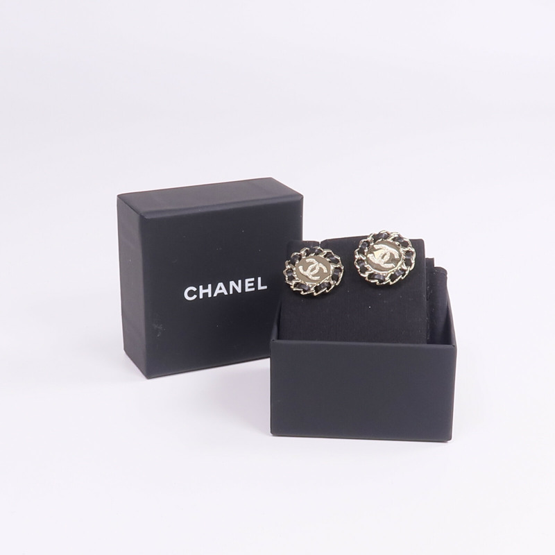 CHANEL 金屬/皮革Earrings金扣耳環-6