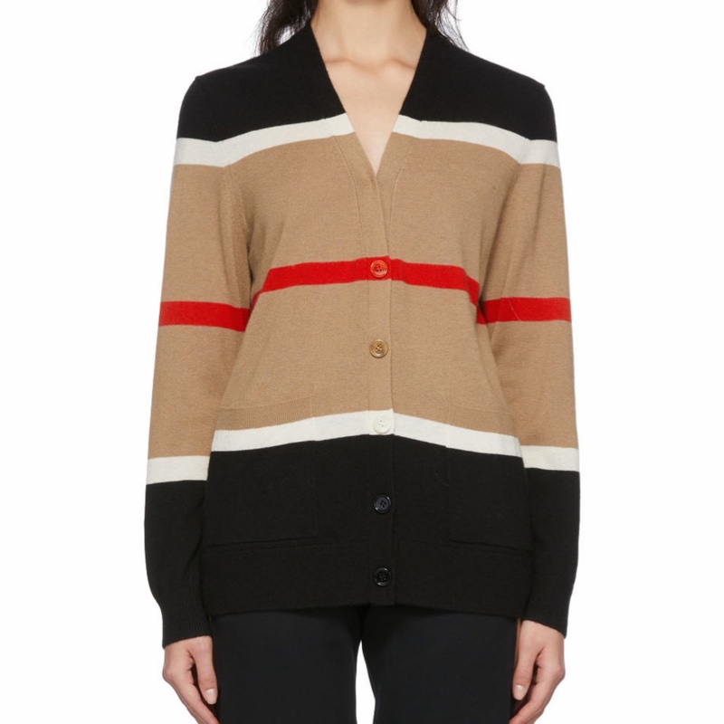 Burberry 女士 條紋羊絨開衫XS S M L碼-3