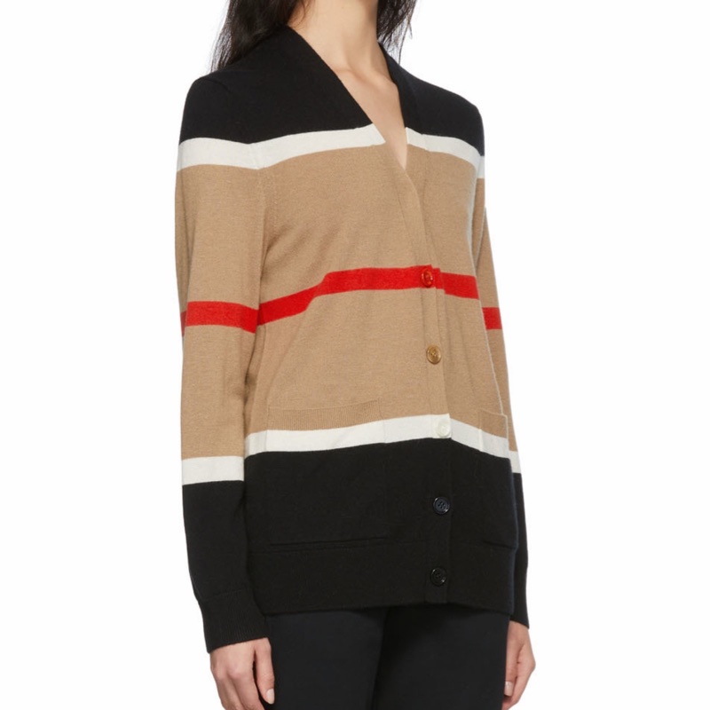 Burberry 女士 條紋羊絨開衫XS S M L碼-4