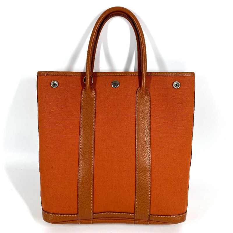 愛馬仕 Garden File PM 直式手提包,肩背式,皮革和帆布材質,男女通用,橙色-1