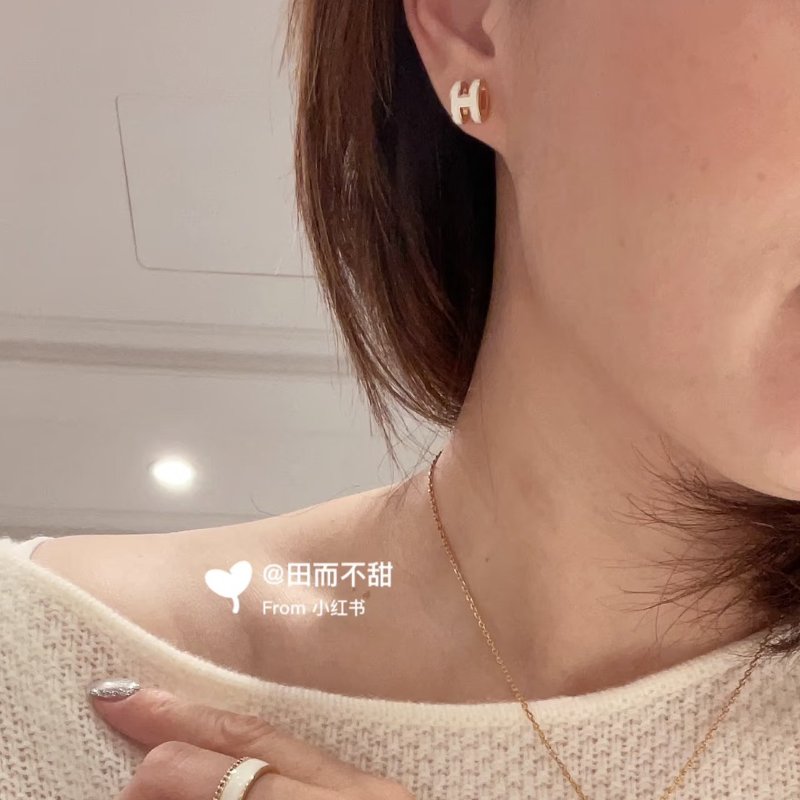 HERMES Mini pop H耳環 - 白玫瑰金-1