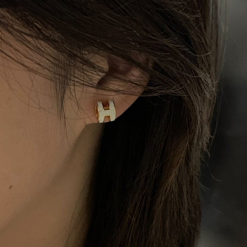 HERMES Mini pop H耳環 - 白玫瑰金-9