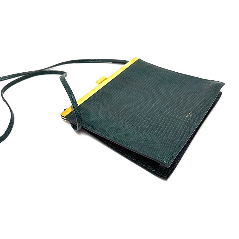 CELINE祖母綠金扣蜥蜴皮夾子包23*20 98新配件塵袋吊牌-2