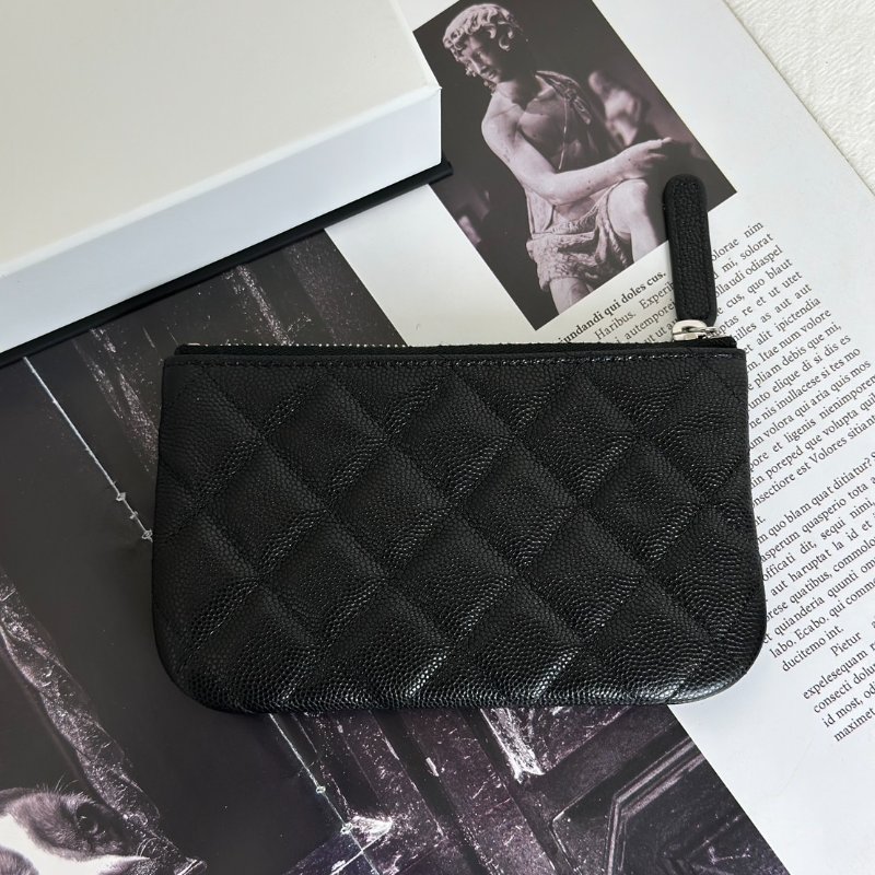 CHANEL 25C一字拉鍊零錢包 - 黑銀-3