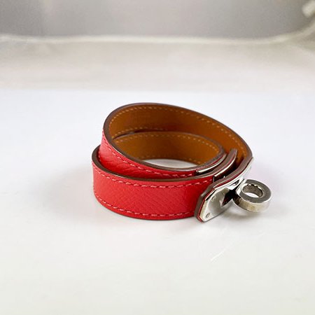 *奢華大道國際精品*【H0395】HERMES玫瑰粉色牛皮 MINI KILLY DOIBLE TOUR 手環 (XS)-1