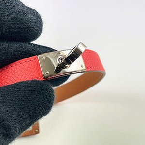 *奢華大道國際精品*【H0395】HERMES玫瑰粉色牛皮 MINI KILLY DOIBLE TOUR 手環 (XS)-3