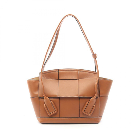 BOTTEGA VENETA Arco 小號 Maxi Intrecciato 編織肩背手提包，棕色皮革，二手