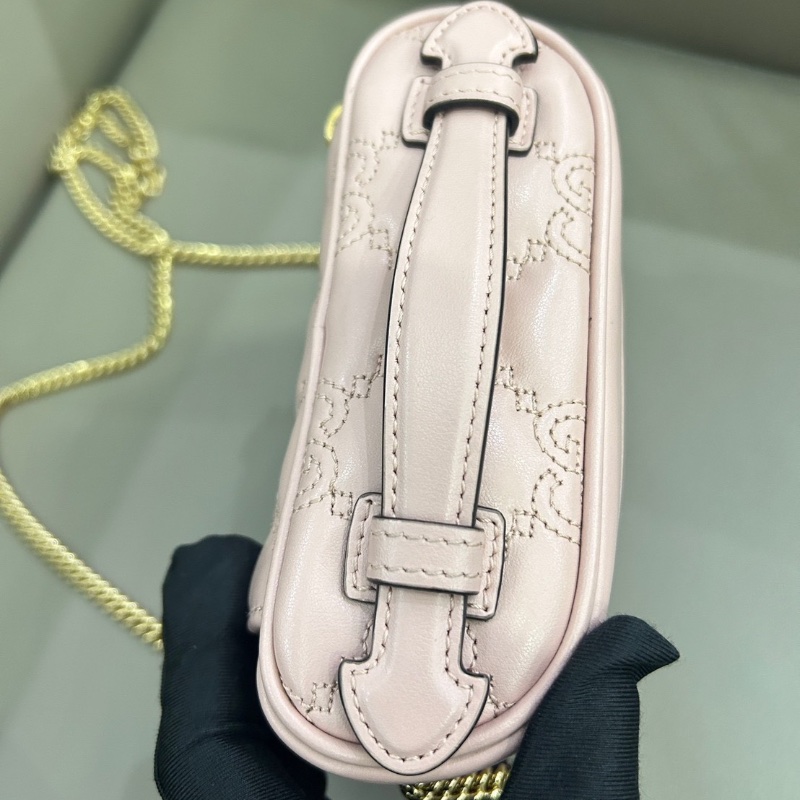 GUCCI GG Matelassé 金色徽化妝盒 粉色迷你肩背手提包 16*5*10 98新配件塵袋-1