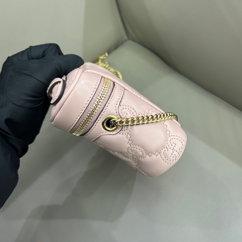 GUCCI GG Matelassé 金色徽化妝盒 粉色迷你肩背手提包 16*5*10 98新配件塵袋-5