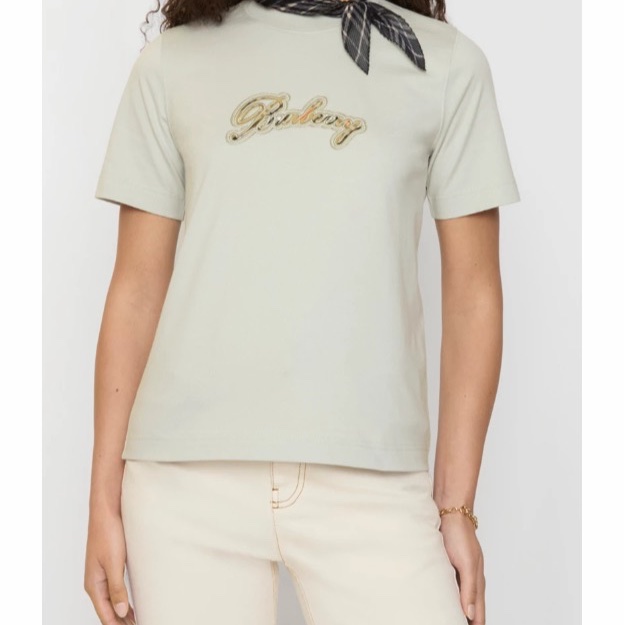 Burberry 女士 格子草書Logo棉質T恤-4
