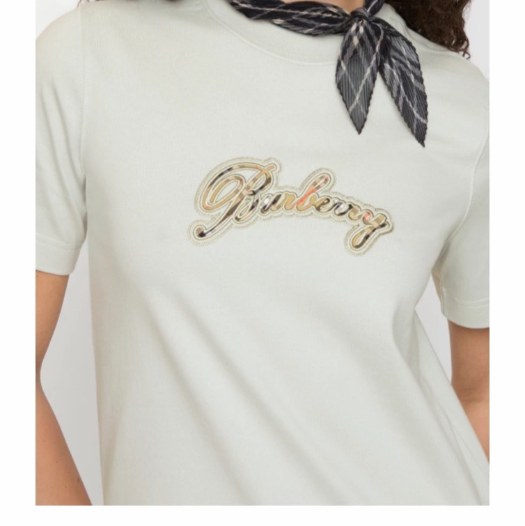 Burberry 女士 格子草書Logo棉質T恤-5