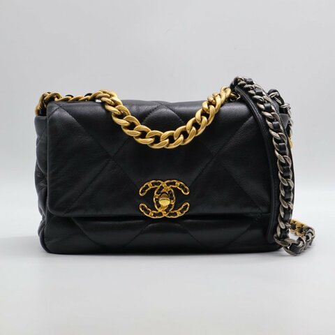 CHANEL 19 Bag 菱格紋羊皮手提肩背包 26 - 黑金30開
