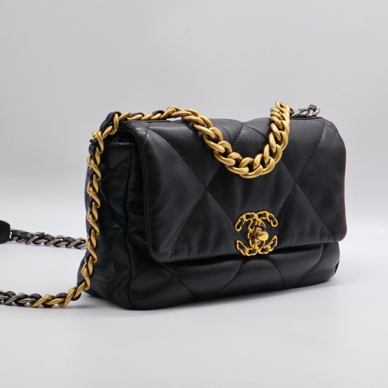 CHANEL 19 Bag 菱格紋羊皮手提肩背包 26 - 黑金30開-2