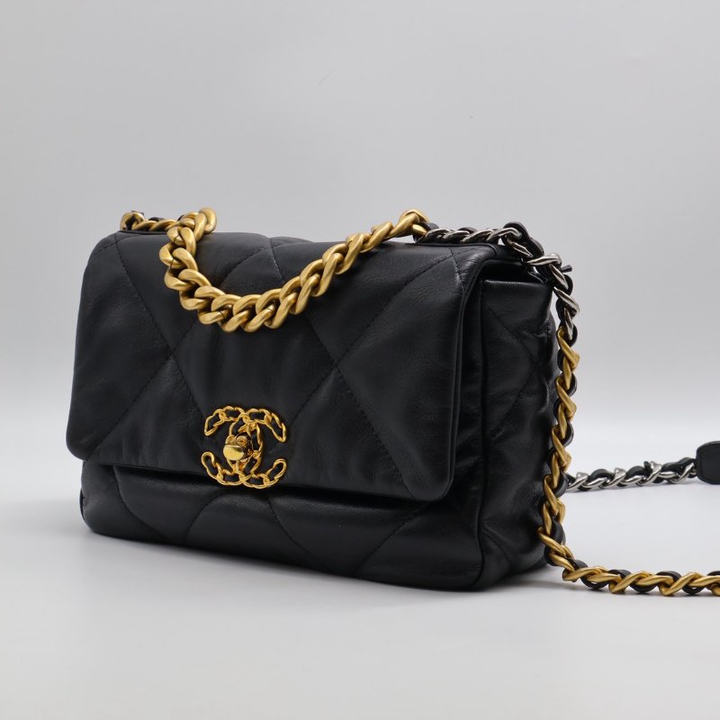 CHANEL 19 Bag 菱格紋羊皮手提肩背包 26 - 黑金30開-3
