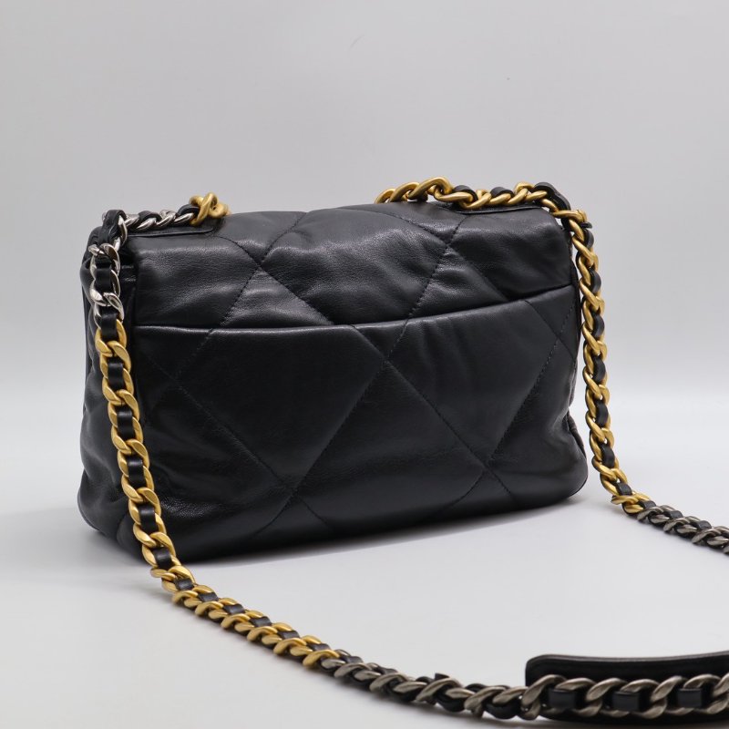 CHANEL 19 Bag 菱格紋羊皮手提肩背包 26 - 黑金30開-4
