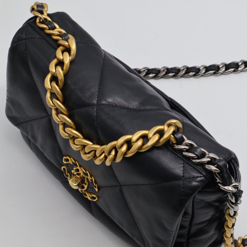 CHANEL 19 Bag 菱格紋羊皮手提肩背包 26 - 黑金30開-5