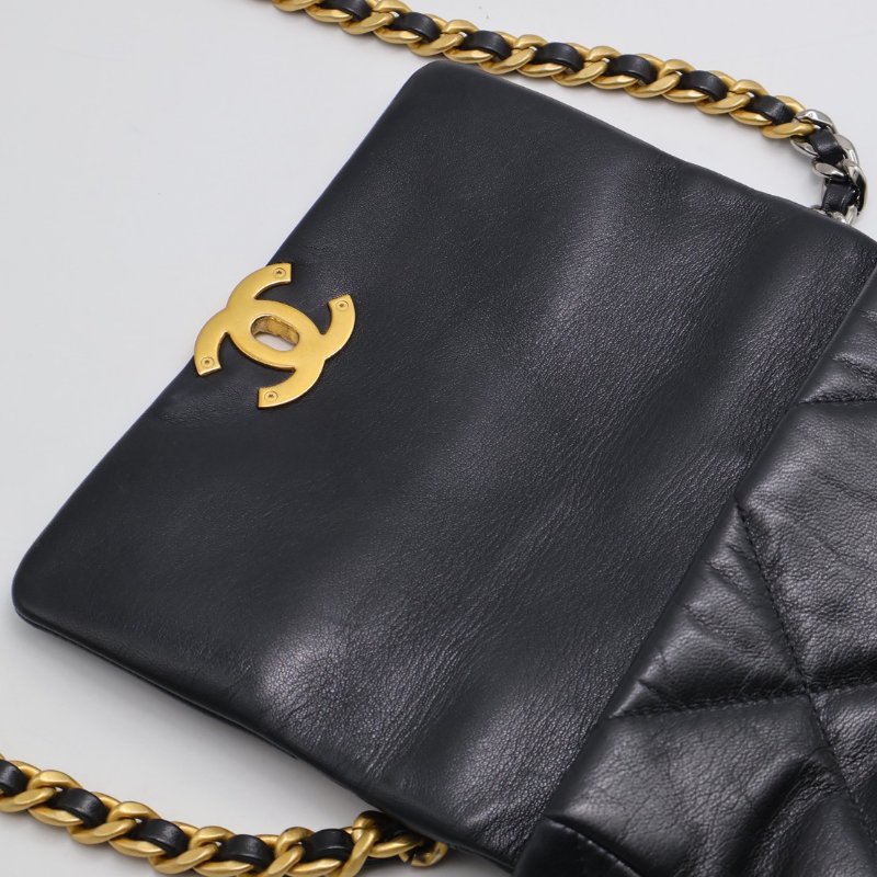 CHANEL 19 Bag 菱格紋羊皮手提肩背包 26 - 黑金30開-11