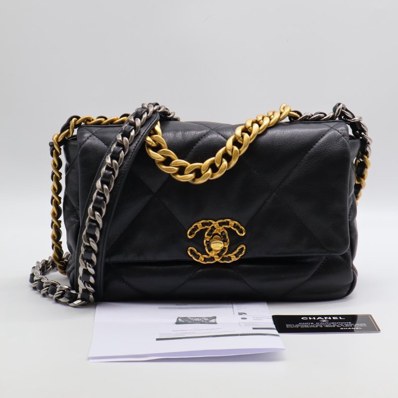 CHANEL 19 Bag 菱格紋羊皮手提肩背包 26 - 黑金30開-22