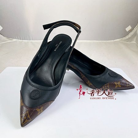 *奢華大道國際精品*【L3384】LV原花拼牛皮 ARCHIGHT 露跟高跟鞋 38號 1AAW7M-0