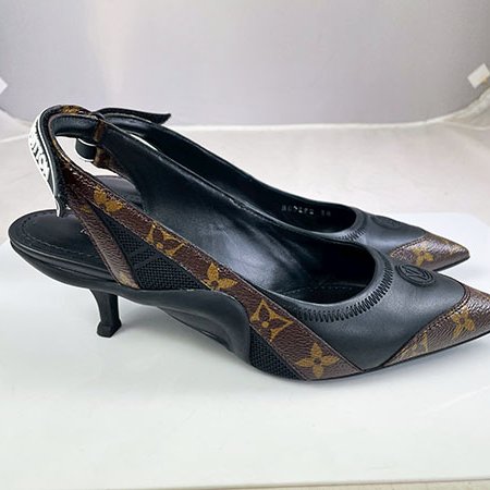 *奢華大道國際精品*【L3384】LV原花拼牛皮 ARCHIGHT 露跟高跟鞋 38號 1AAW7M-2
