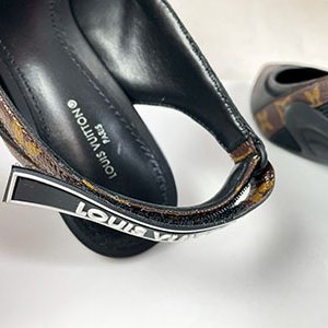 *奢華大道國際精品*【L3384】LV原花拼牛皮 ARCHIGHT 露跟高跟鞋 38號 1AAW7M-5